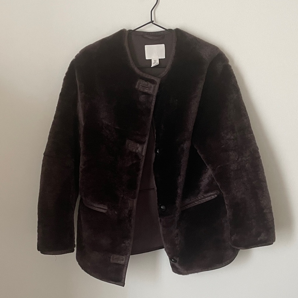 H&M faux fur brown jacket size xs